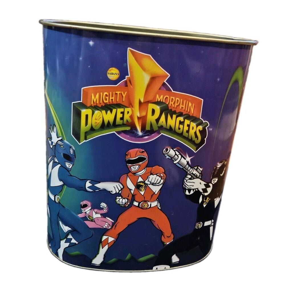 1994 Rare Vintage Metal Mighty Morphin Power Rangers Trash Can Bucket Used 13" - Picture 2 of 9